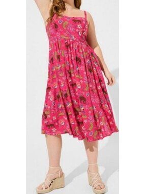 Torrid Pink Maxi Dress Animal & Floral Print Smocked Back Rayon Blend Size 5 NWT